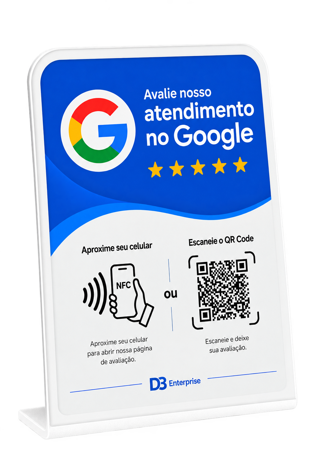 Plaquinha de mesa NFC e QR Code para avaliações no Google